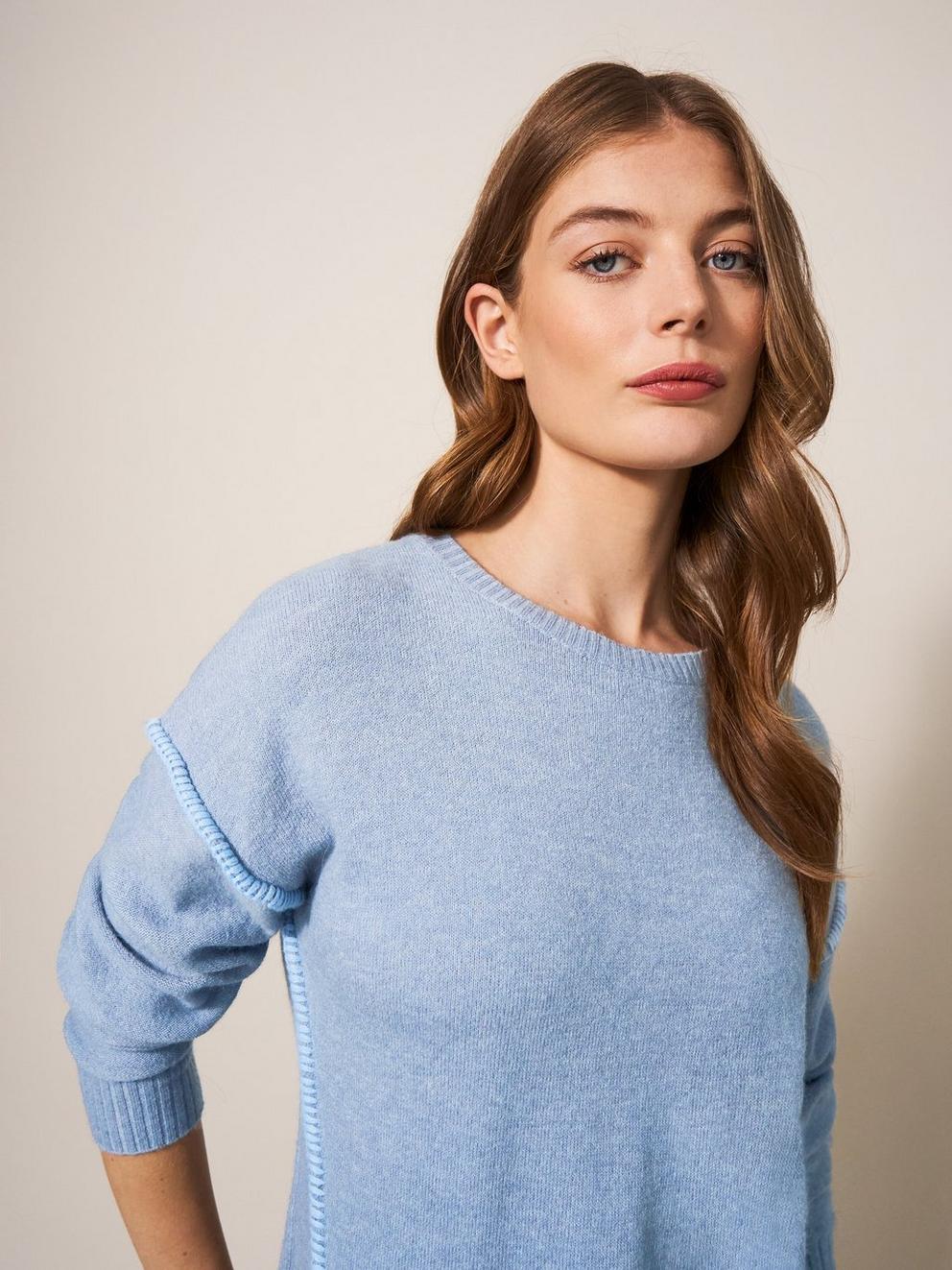 RIPPLE JUMPER in MID BLUE - MODEL FRONT