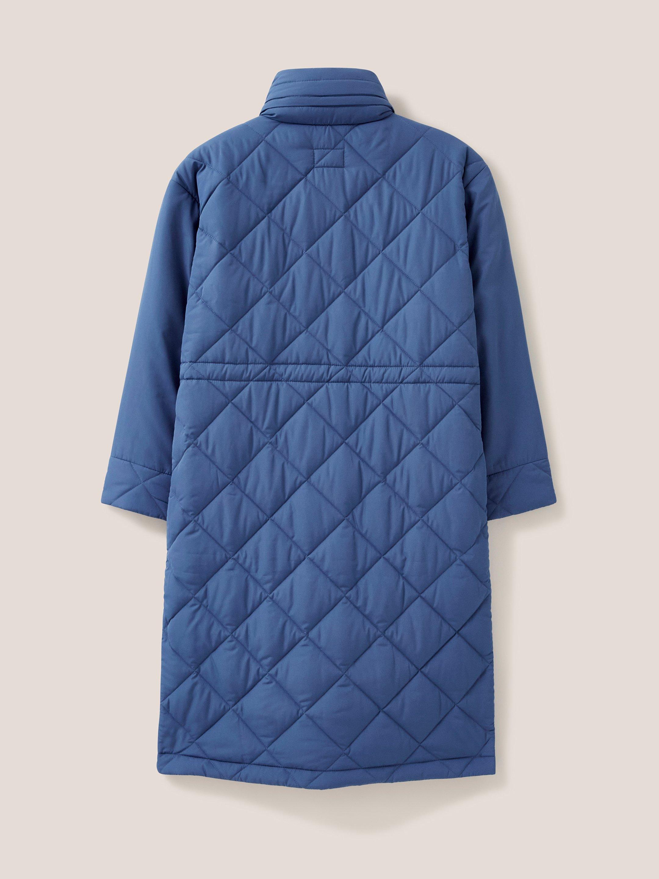 Lorena Quilted Hooded Coat in MID BLUE - FLAT BACK