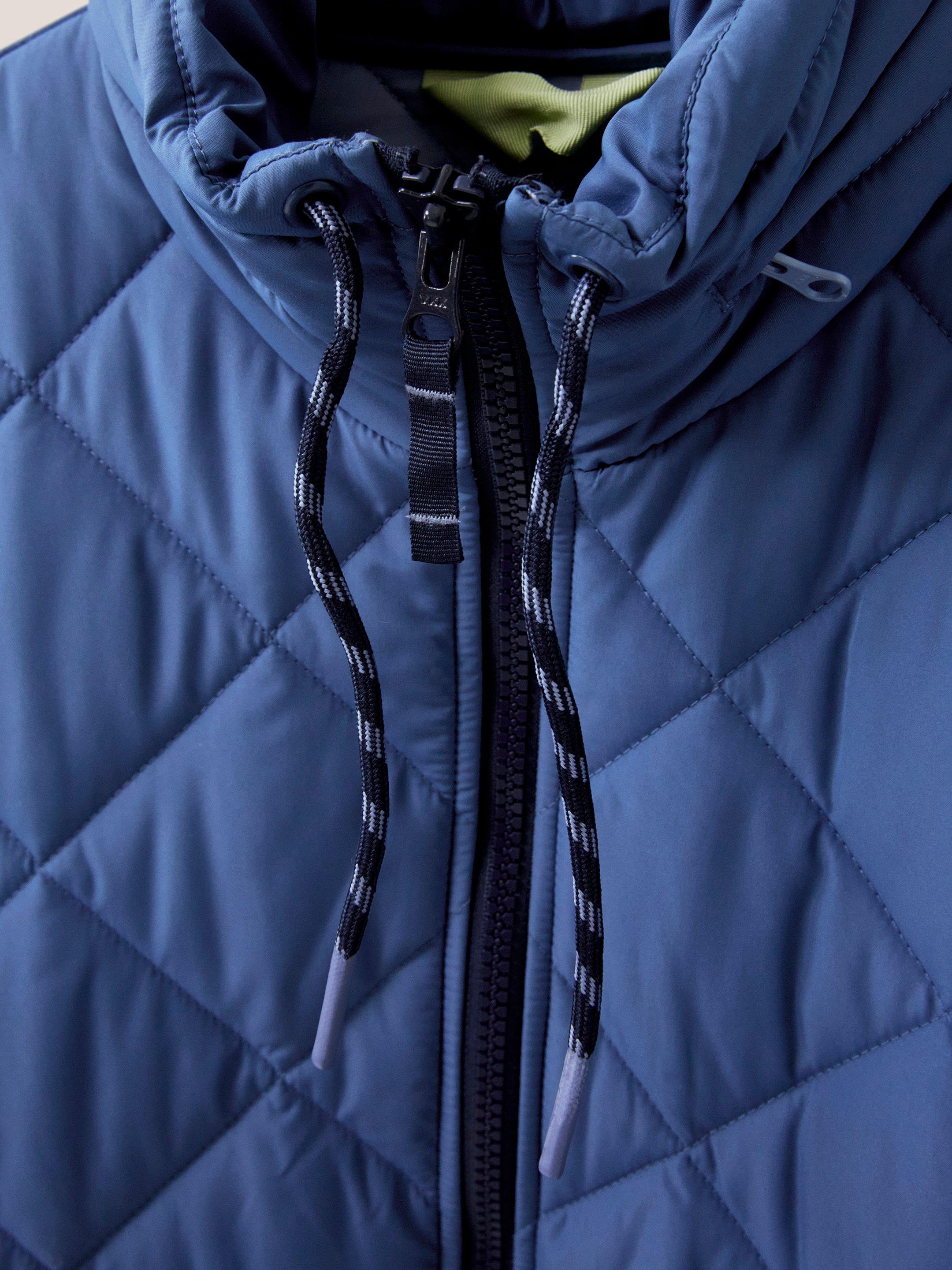 Lorena Quilted Hooded Coat in MID BLUE - FLAT DETAIL