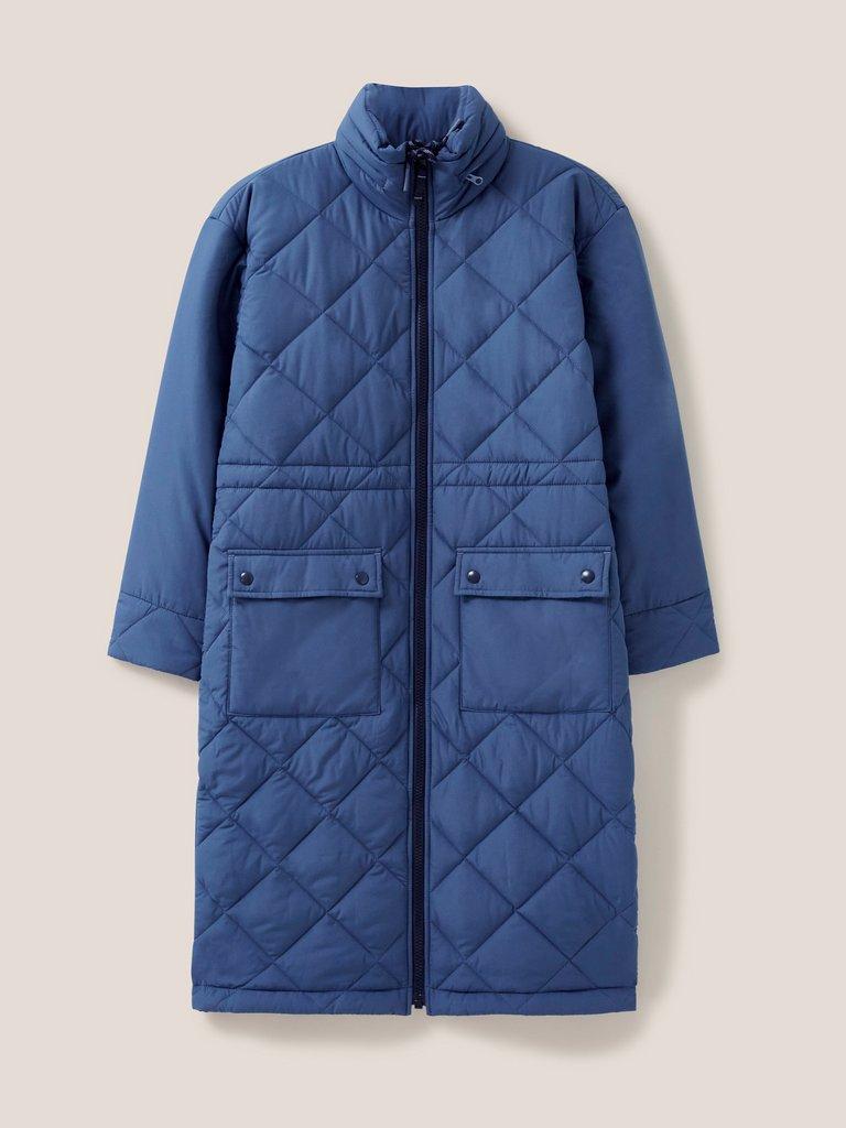 Lorena Quilted Hooded Coat in MID BLUE - FLAT FRONT