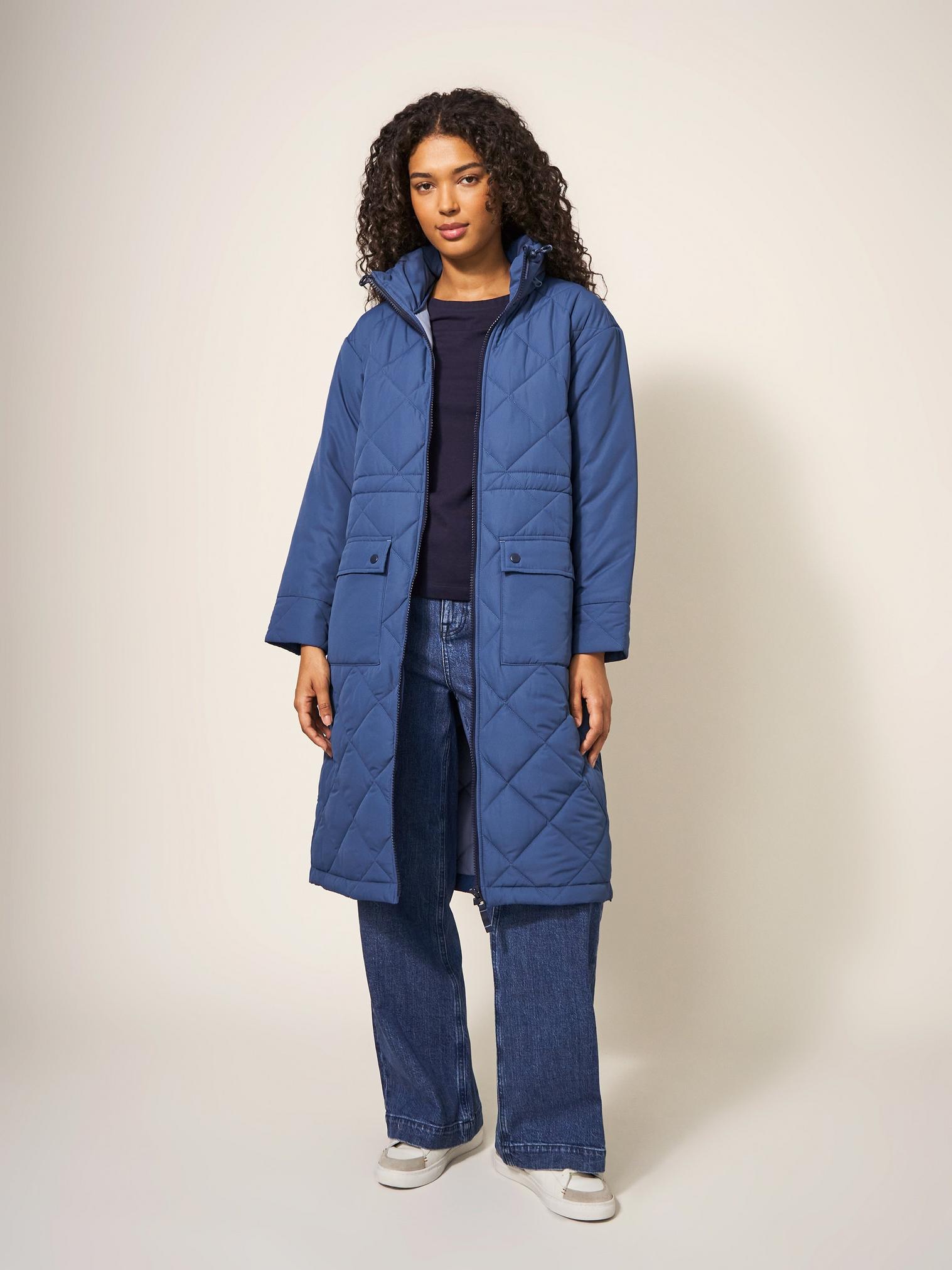 Lorena Quilted Hooded Coat in MID BLUE - LIFESTYLE