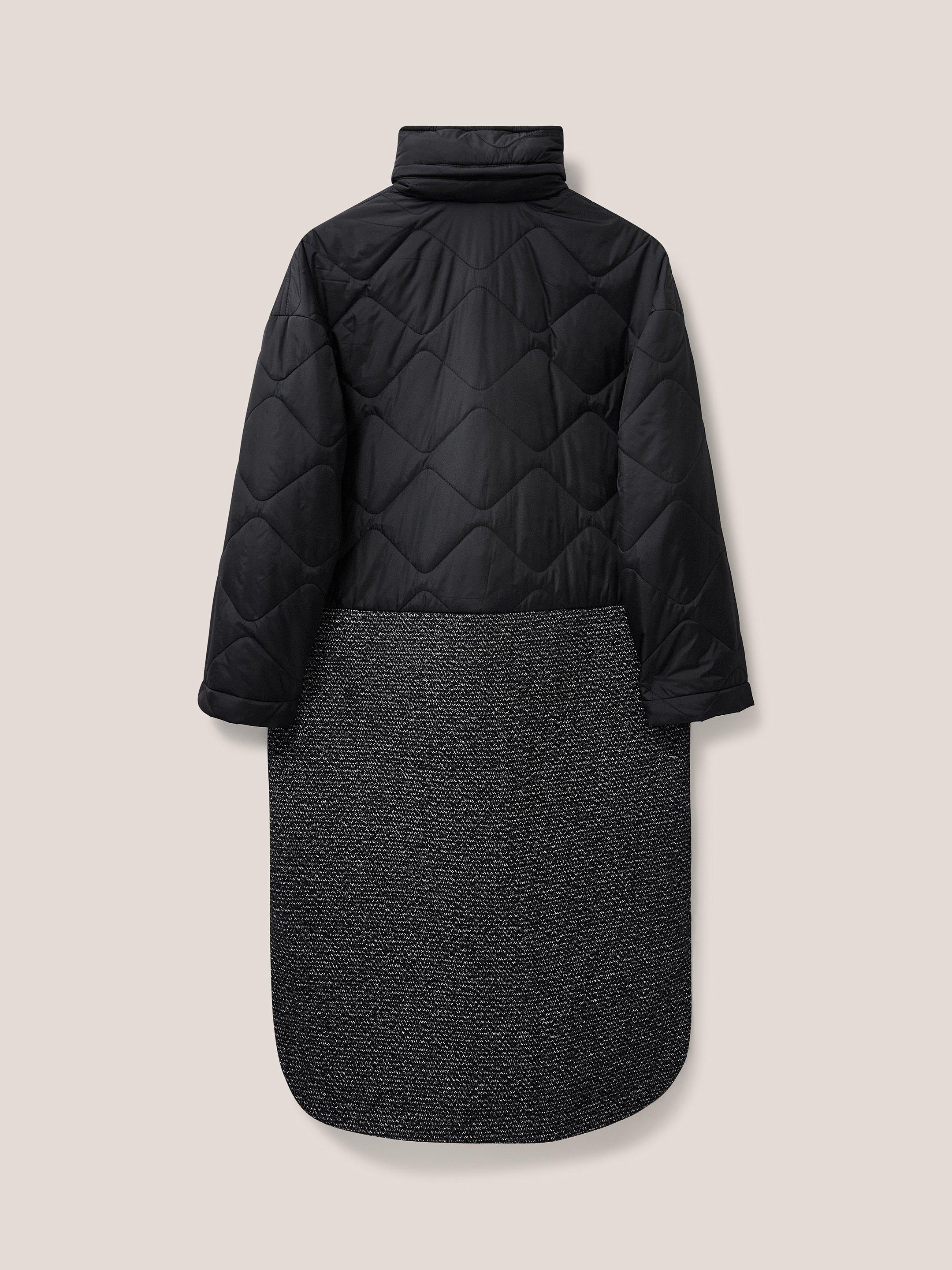 Luna Fabric Mix Quilted Coat in BLK MLT - FLAT BACK