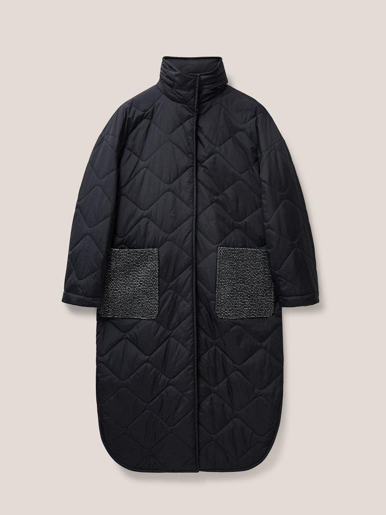 Luna Fabric Mix Quilted Coat in BLACK MULTI | White Stuff