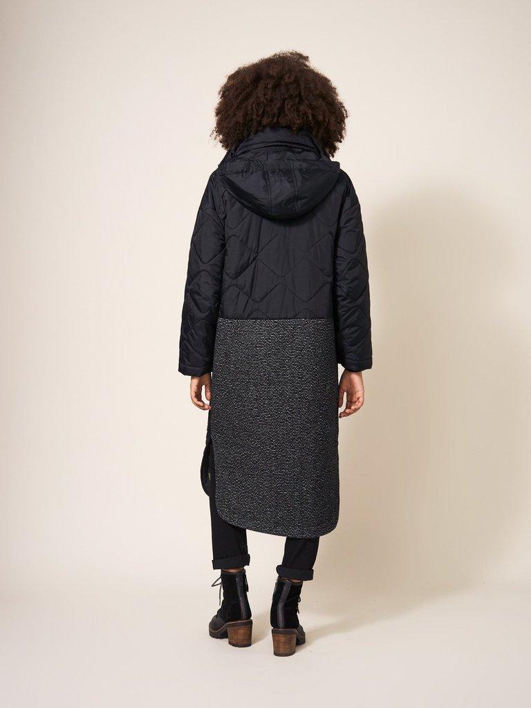 Luna Fabric Mix Quilted Coat in BLK MLT - MODEL BACK