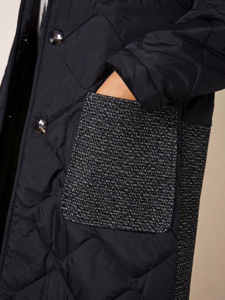 Luna Fabric Mix Quilted Coat in BLK MLT - MODEL DETAIL