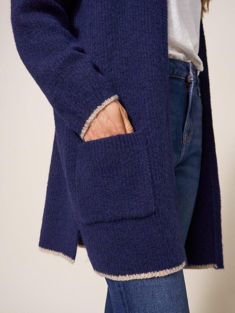 ERICA LONGLINE CARDI in DARK NAVY - MODEL FRONT
