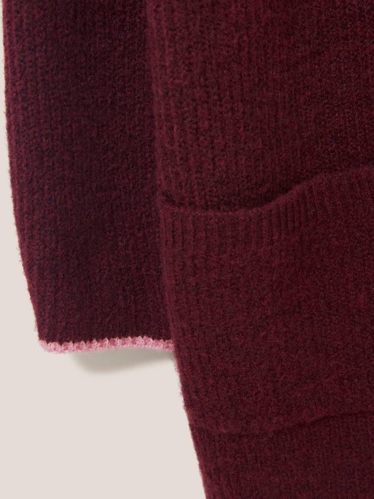 ERICA LONGLINE CARDI in DK PLUM - FLAT DETAIL