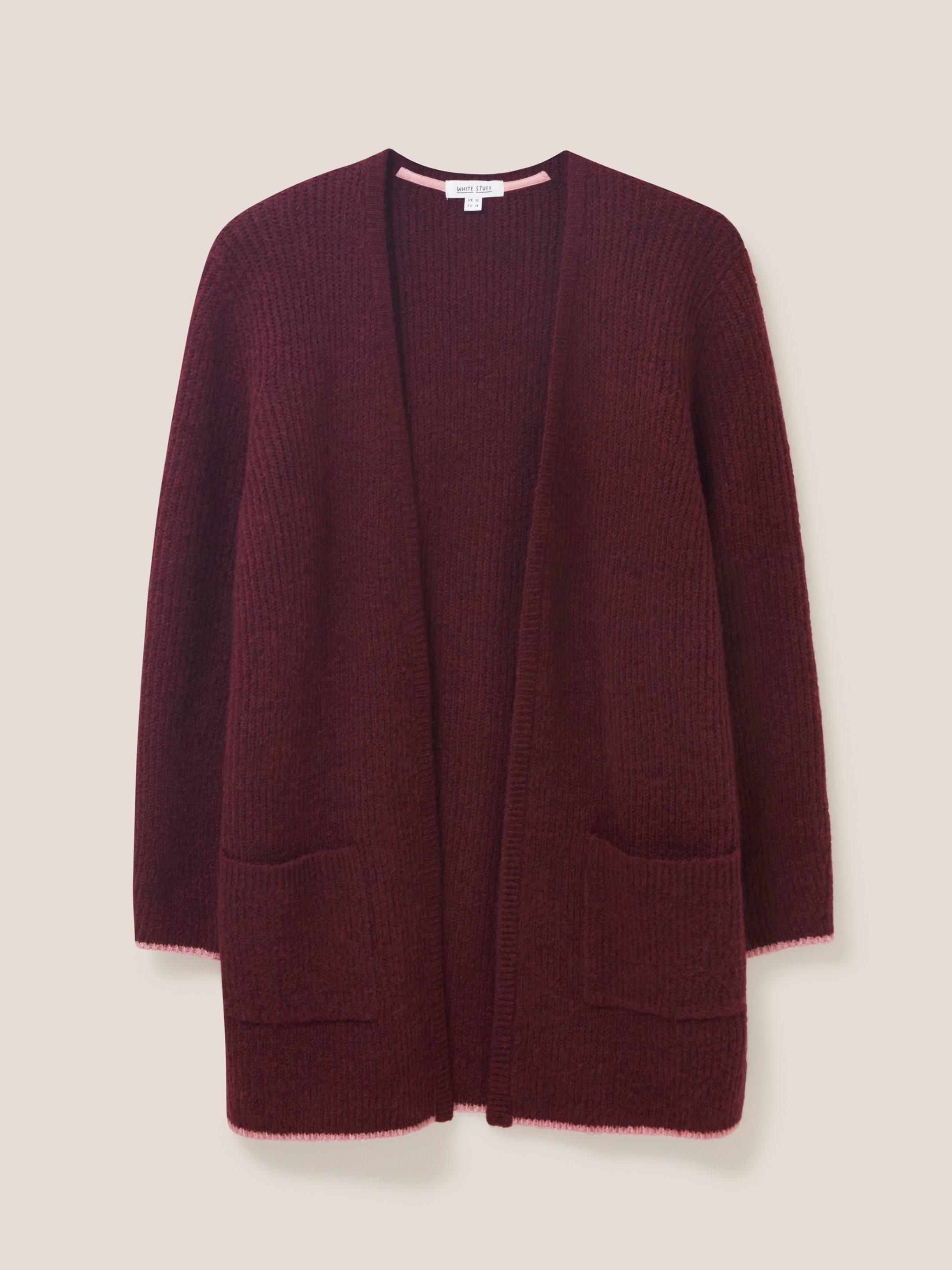 ERICA LONGLINE CARDI in DK PLUM - FLAT FRONT