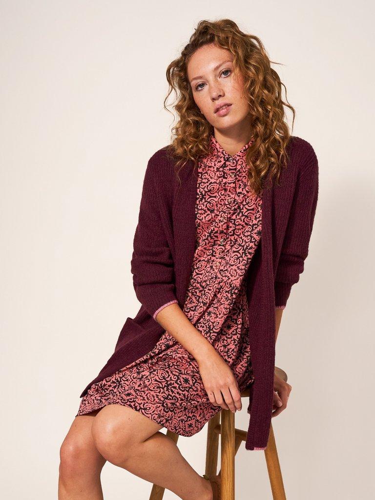 ERICA LONGLINE CARDI in DK PLUM - LIFESTYLE