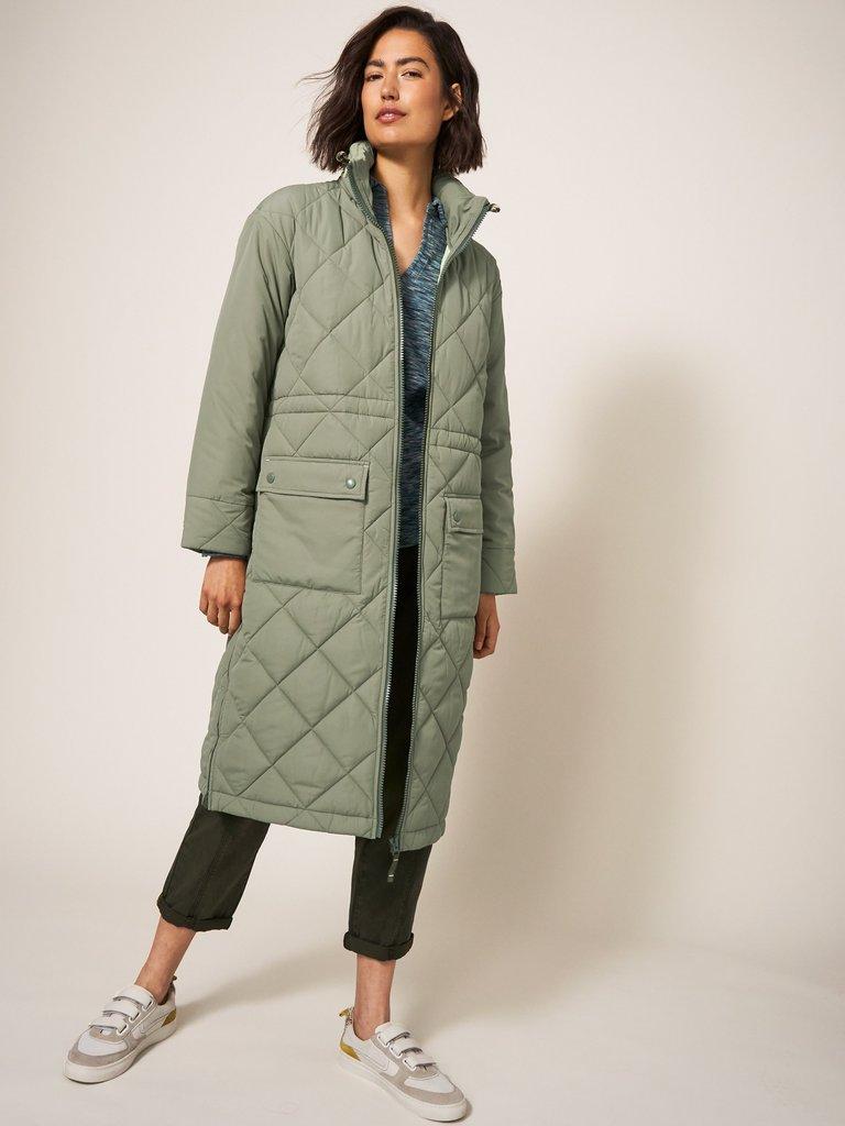 Lorena Quilted Coat in MID GREEN - LIFESTYLE