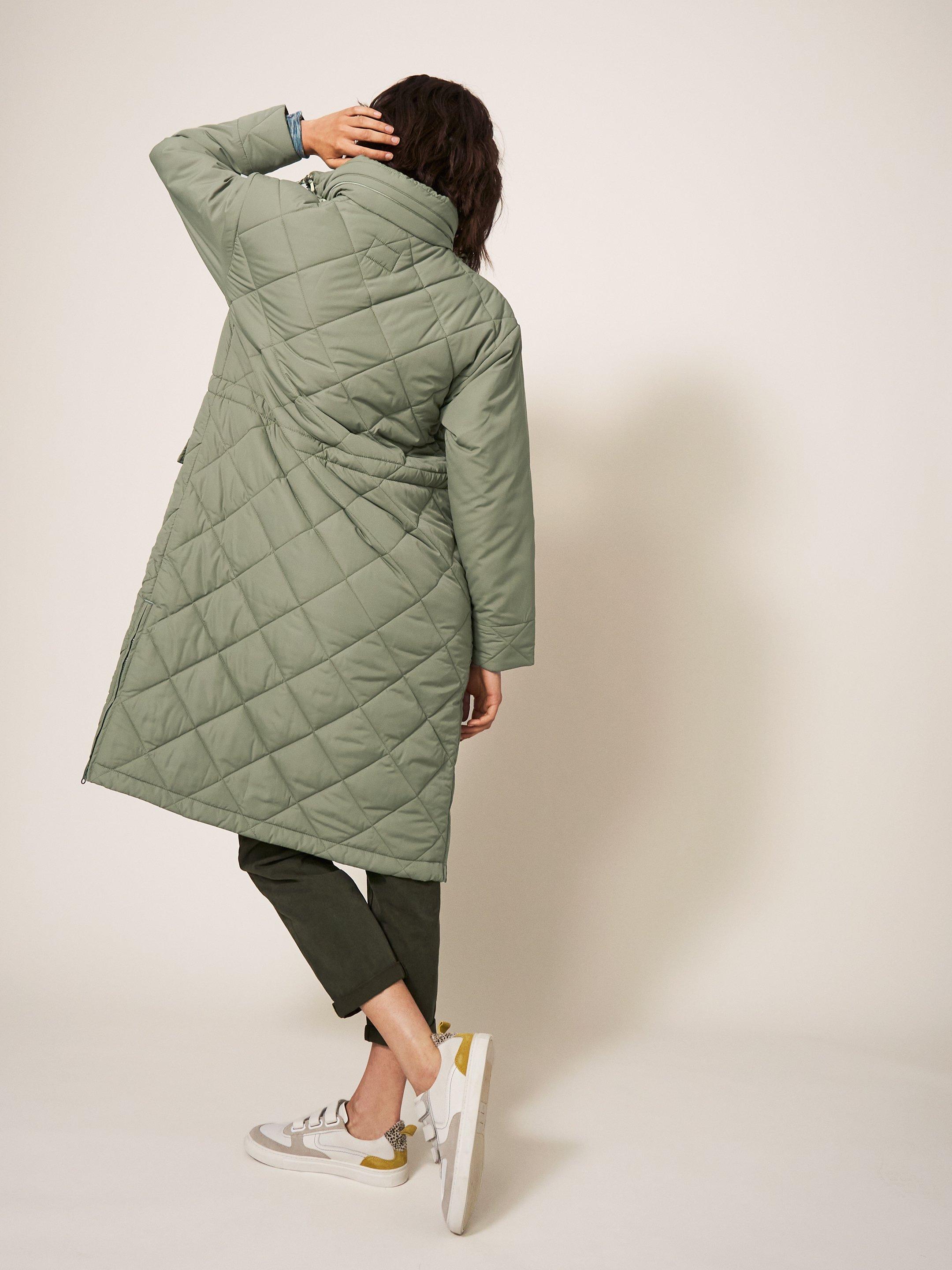 Lorena Quilted Coat in MID GREEN - MODEL BACK