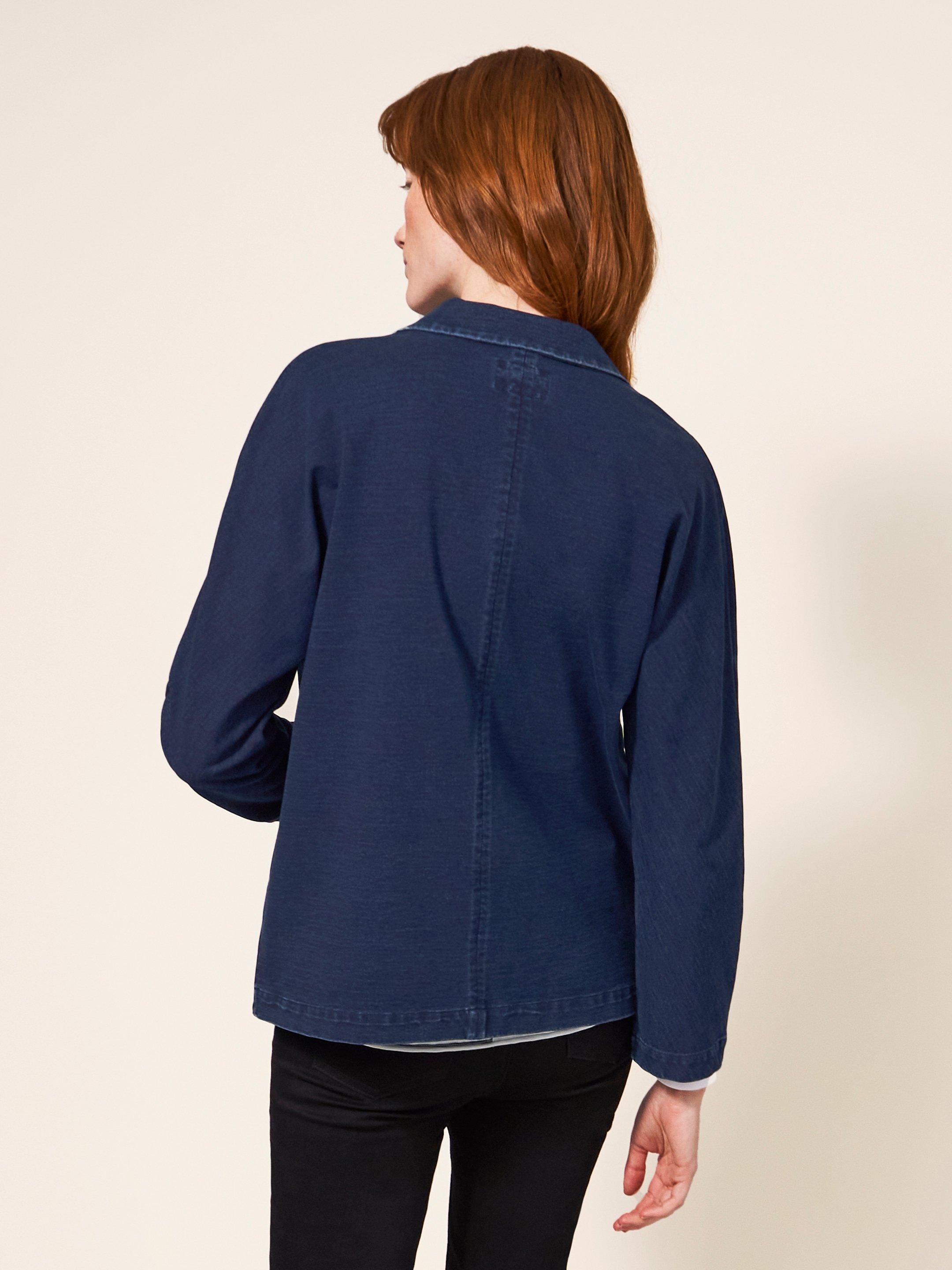 Daphne Jersey Blazer in DK DENIM - MODEL BACK