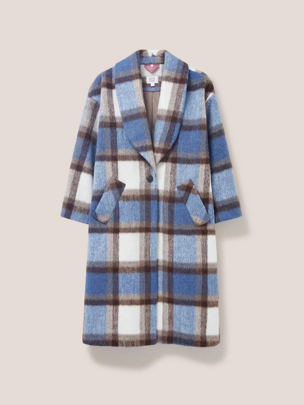 Lara Check Coat in BLUE MLT - FLAT FRONT