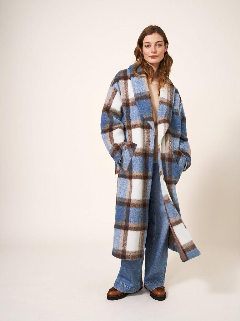 Lara Check Coat in BLUE MLT - LIFESTYLE