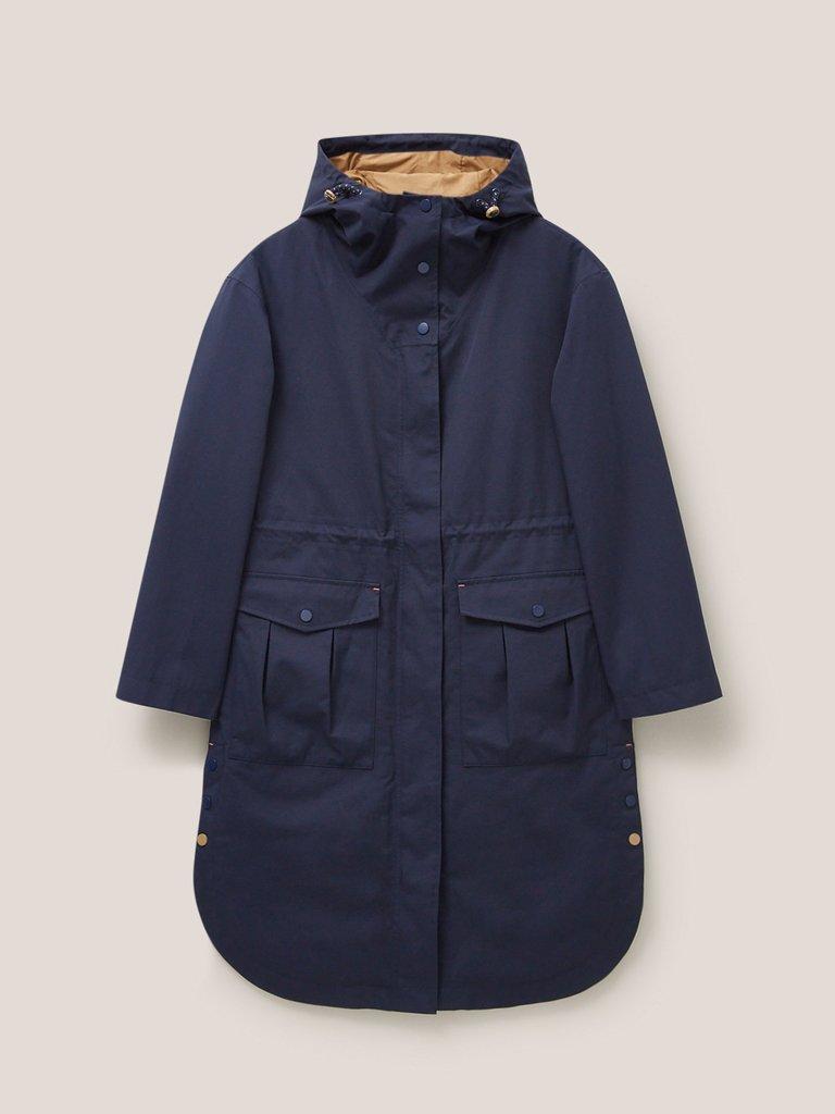 Millie Waterproof Coat in NAVY MULTI - FLAT FRONT