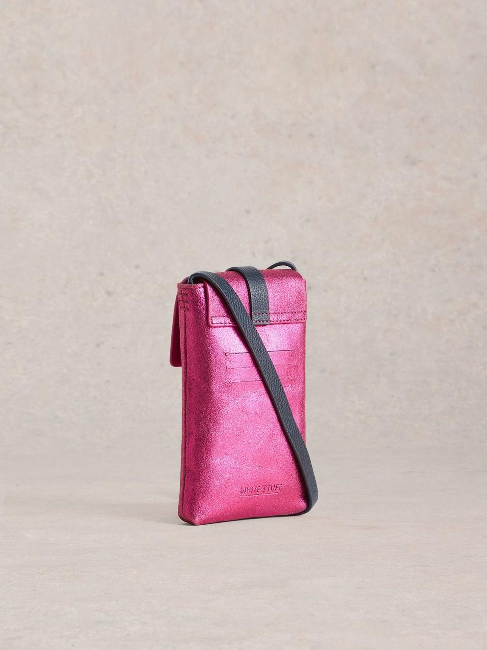 Clara Buckle Leather Phone Bag in COLOUR MET - FLAT BACK