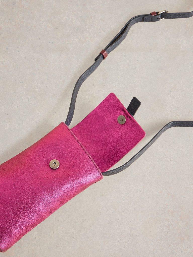 Clara Buckle Leather Phone Bag in COLOUR MET - FLAT DETAIL