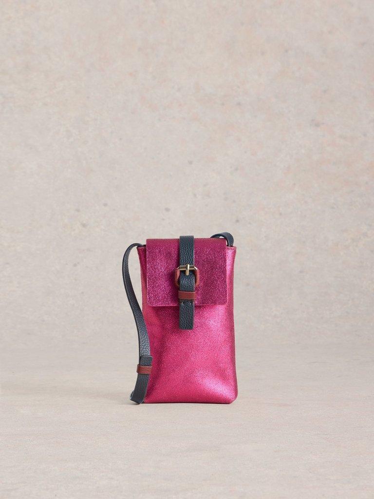 Clara Buckle Leather Phone Bag in COLOUR MET - LIFESTYLE