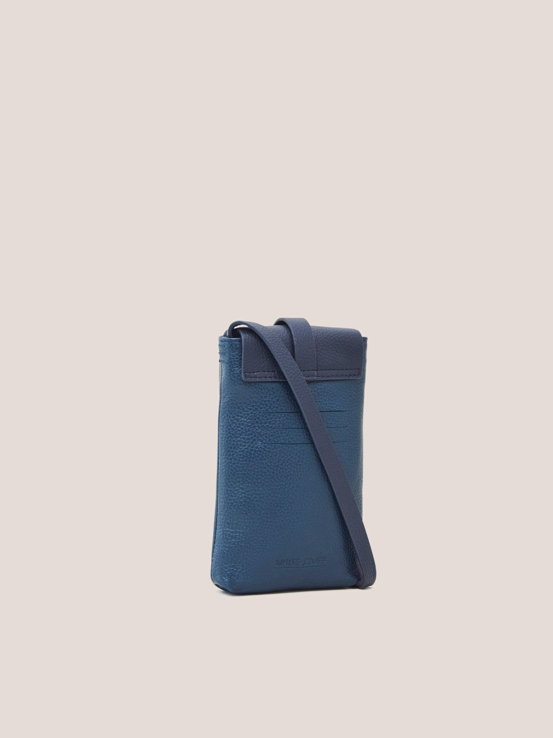 Clara Buckle Leather Phone Bag in DARK NAVY - FLAT BACK