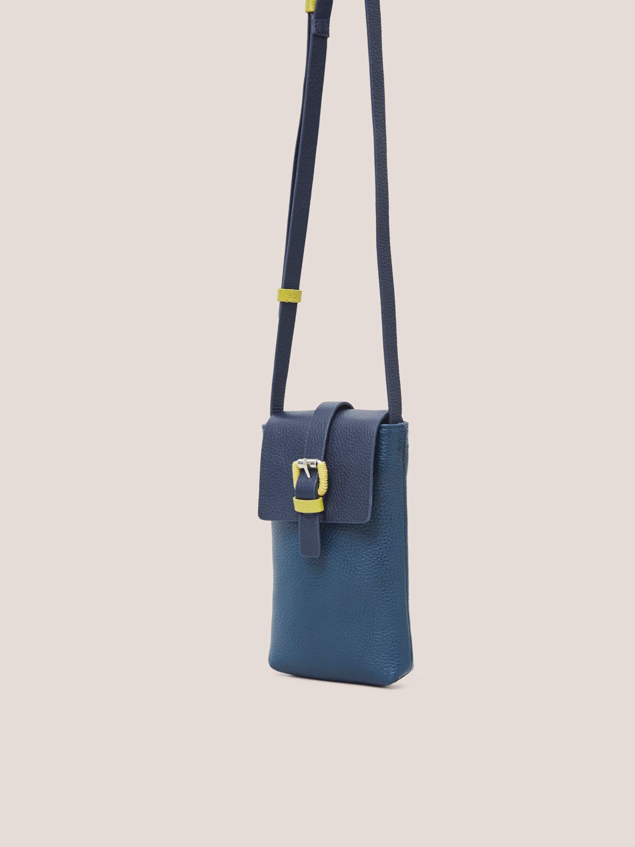 Clara Buckle Leather Phone Bag in DARK NAVY - FLAT DETAIL
