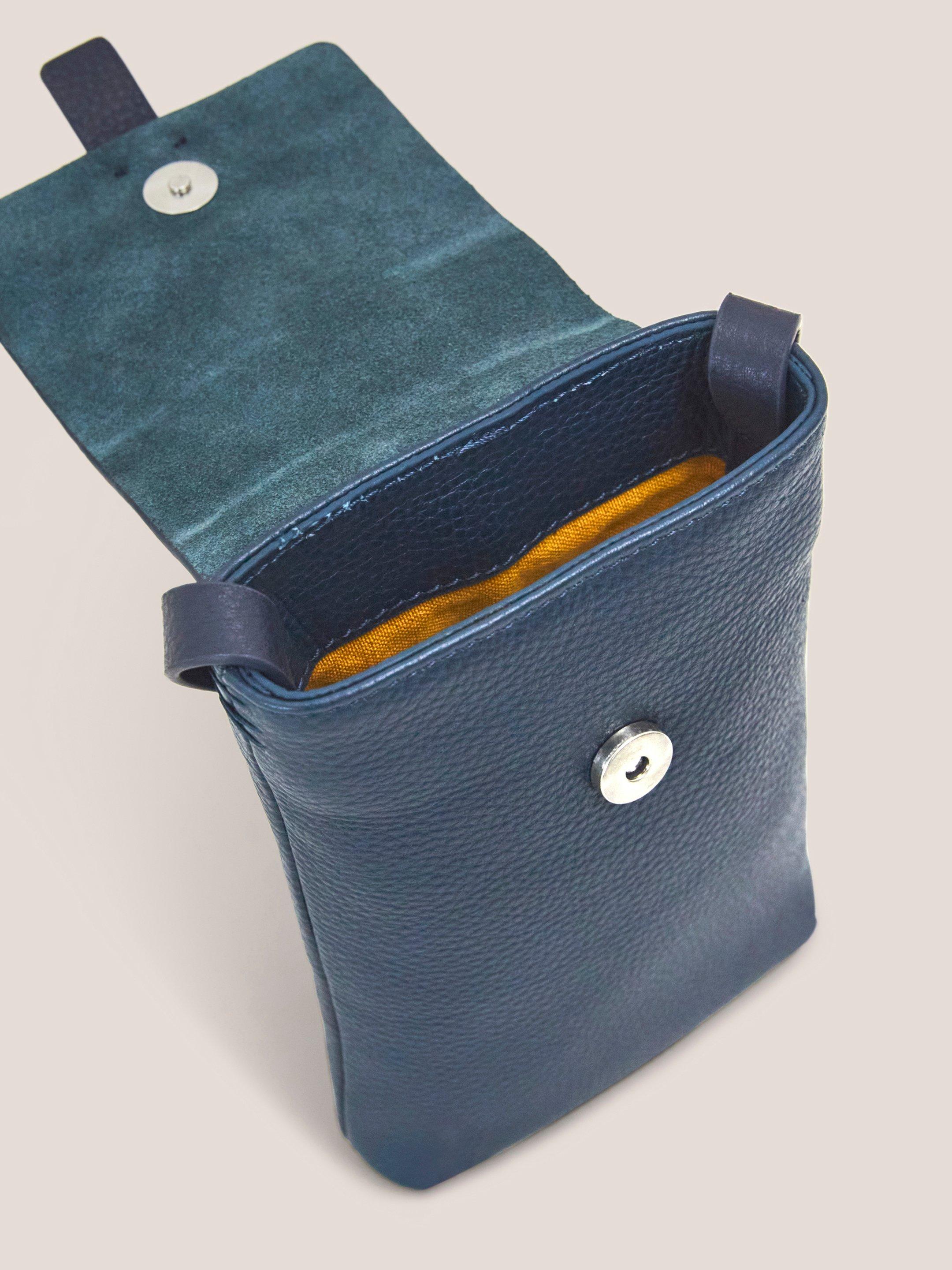 Clara Buckle Leather Phone Bag in DARK NAVY - FLAT FRONT