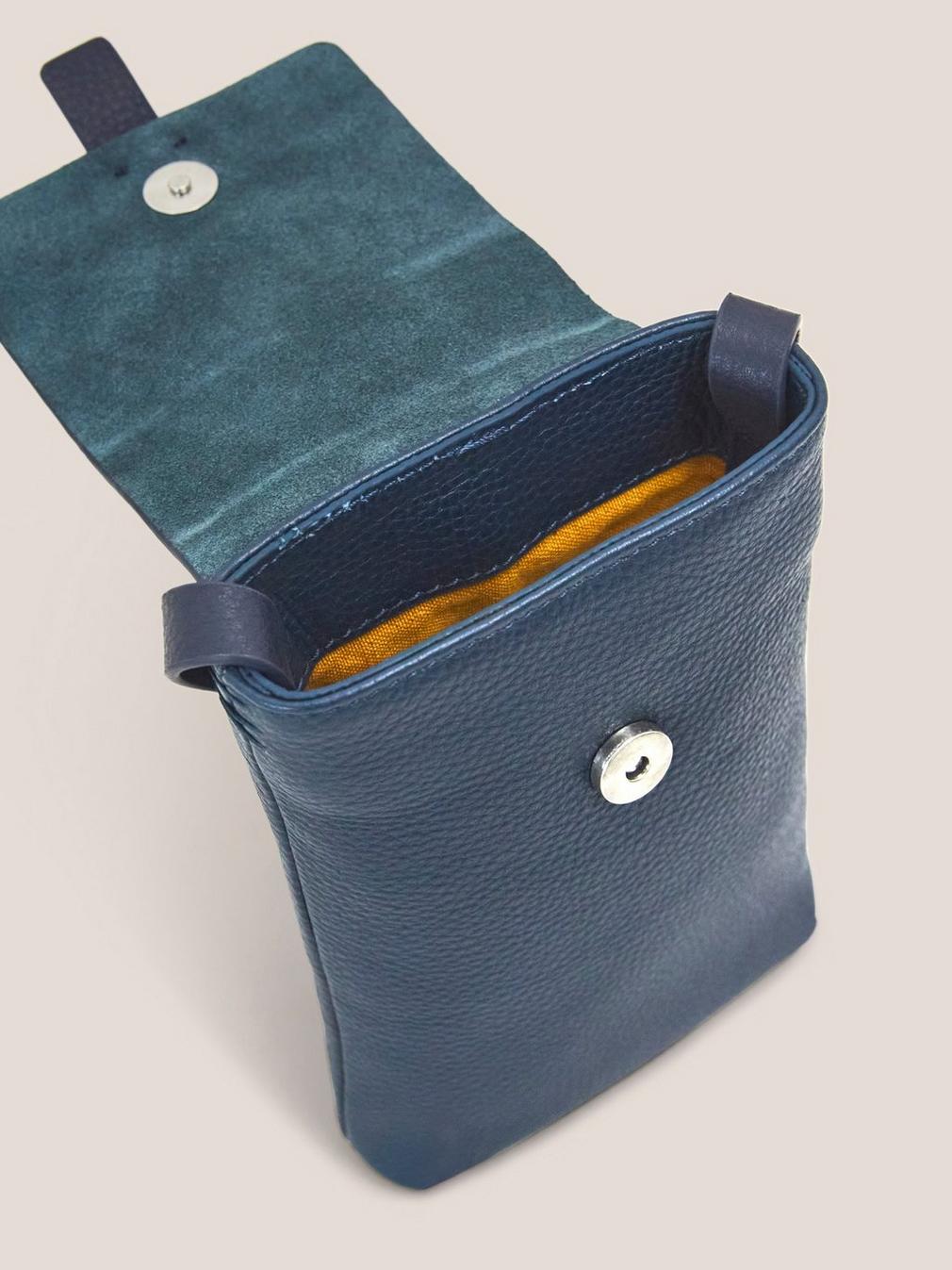 Clara Buckle Leather Phone Bag in DARK NAVY - FLAT FRONT