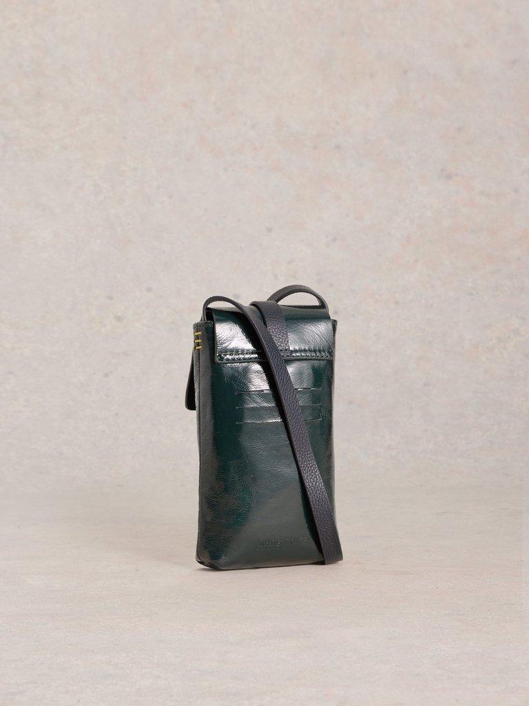 Clara Buckle Leather Phone Bag in DK TEAL - FLAT BACK