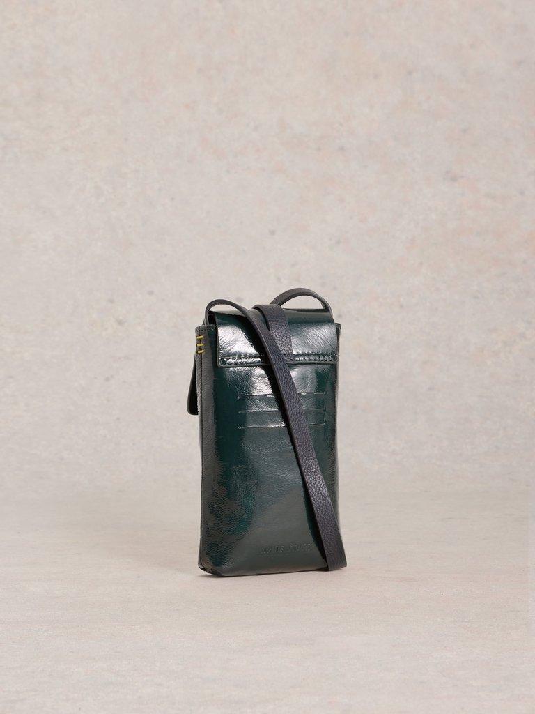 Clara Buckle Leather Phone Bag in DK TEAL - FLAT BACK