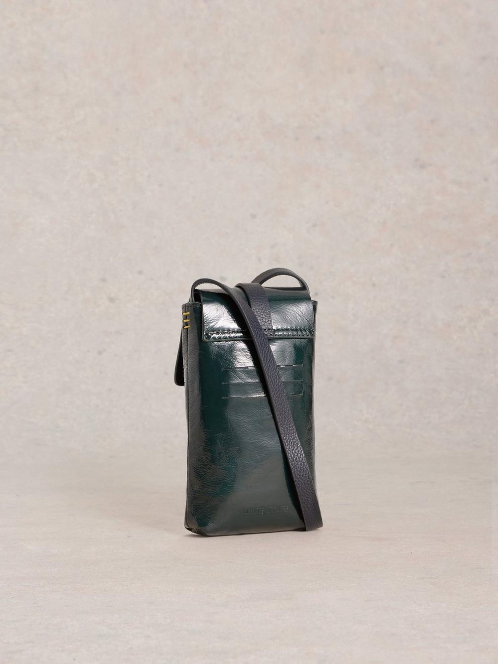 Clara Buckle Leather Phone Bag in DK TEAL - FLAT BACK