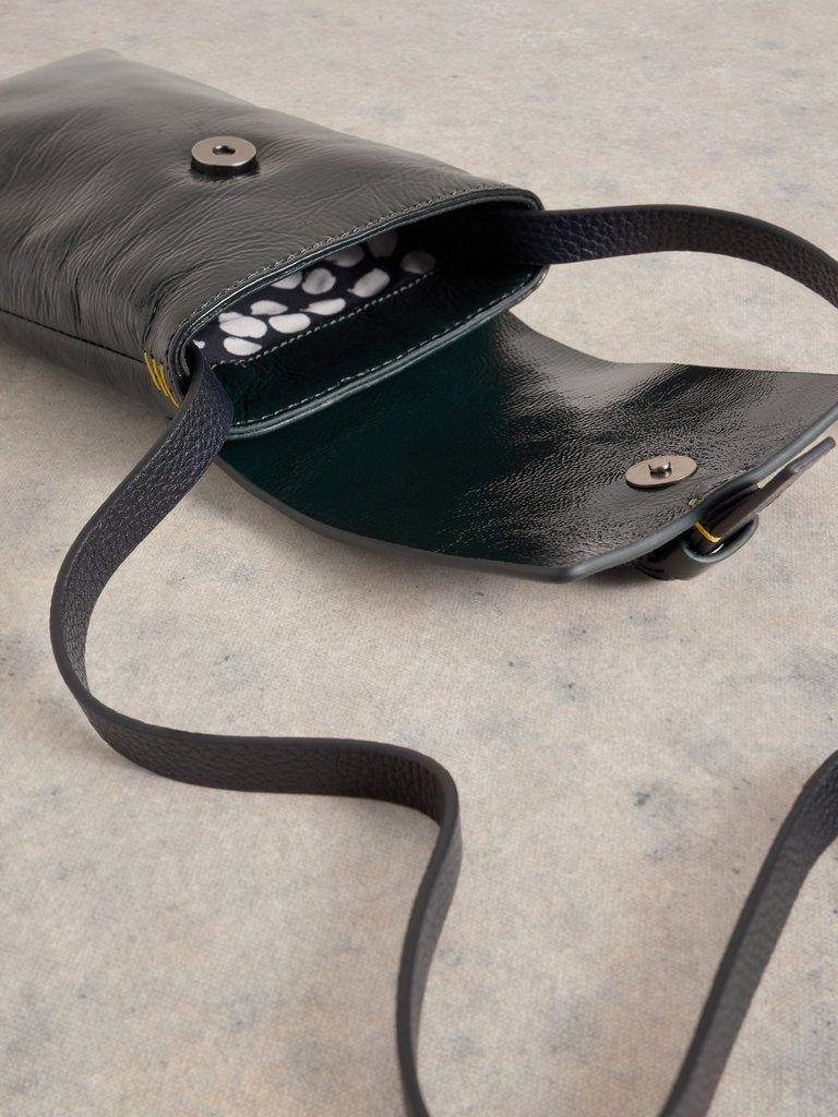 Clara Buckle Leather Phone Bag in DK TEAL - FLAT DETAIL