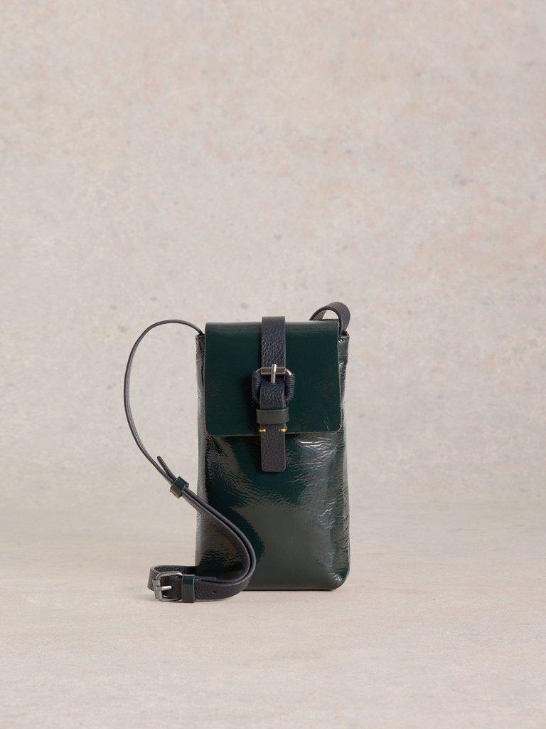 Clara Buckle Leather Phone Bag in DK TEAL - LIFESTYLE