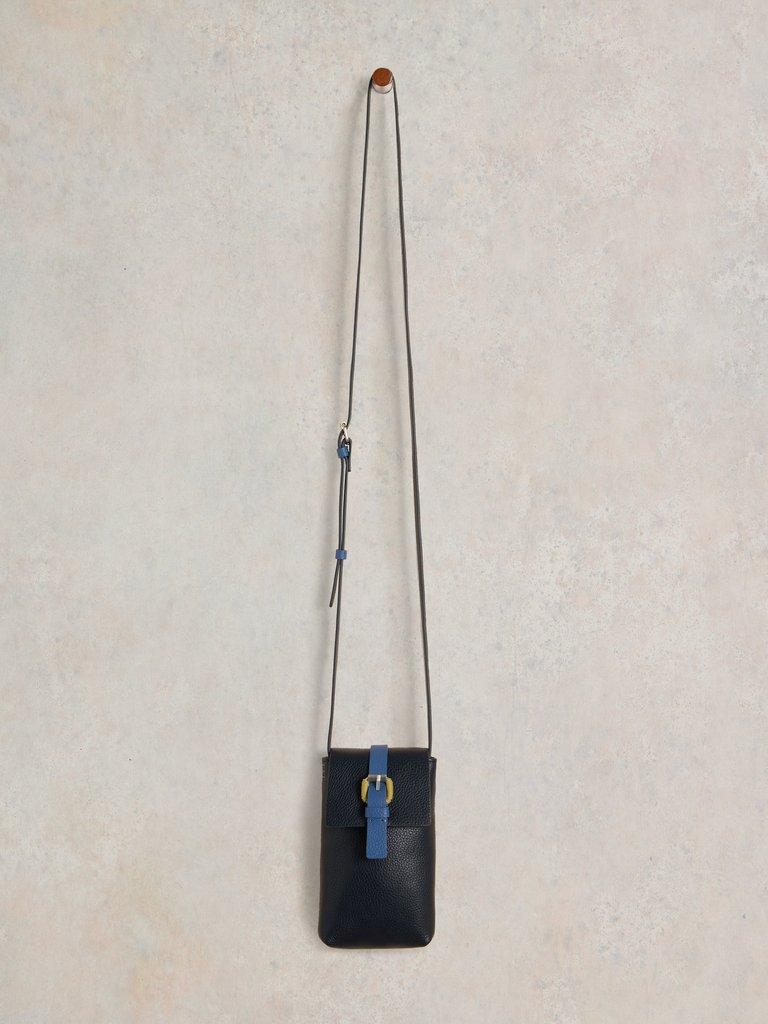 Clara Buckle Leather Phone Bag in FR NAVY - FLAT FRONT