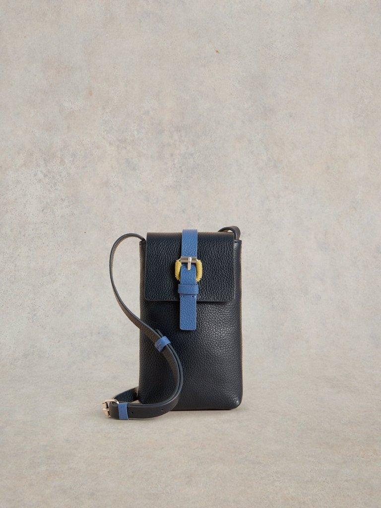 Clara Buckle Leather Phone Bag in FR NAVY - LIFESTYLE