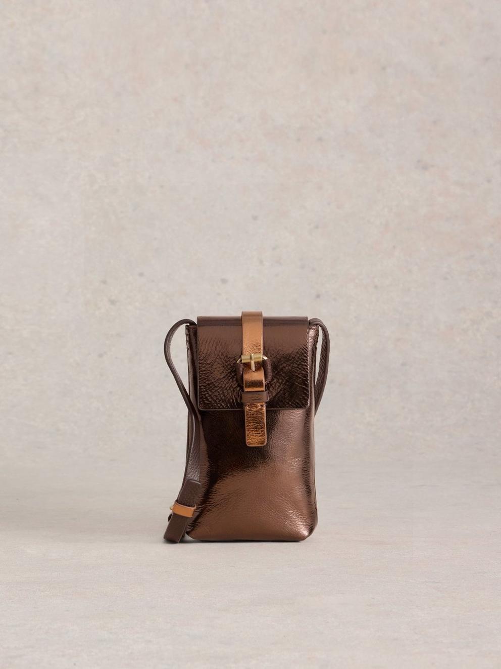 Clara Buckle Leather Phone Bag in MIXED MET - LIFESTYLE