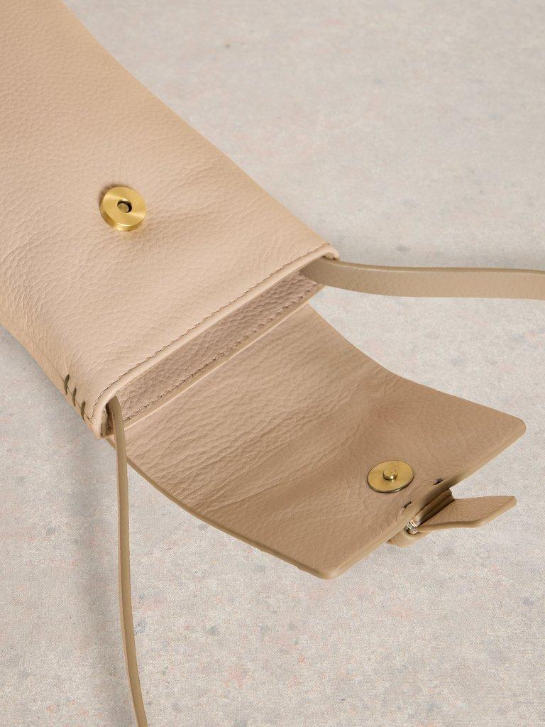Clara Buckle Leather Phone Bag in NAT MLT - FLAT DETAIL