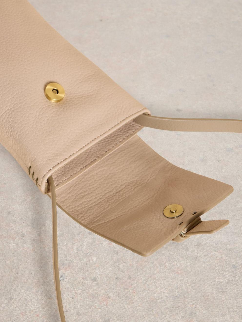 Clara Buckle Leather Phone Bag in NAT MLT - FLAT DETAIL
