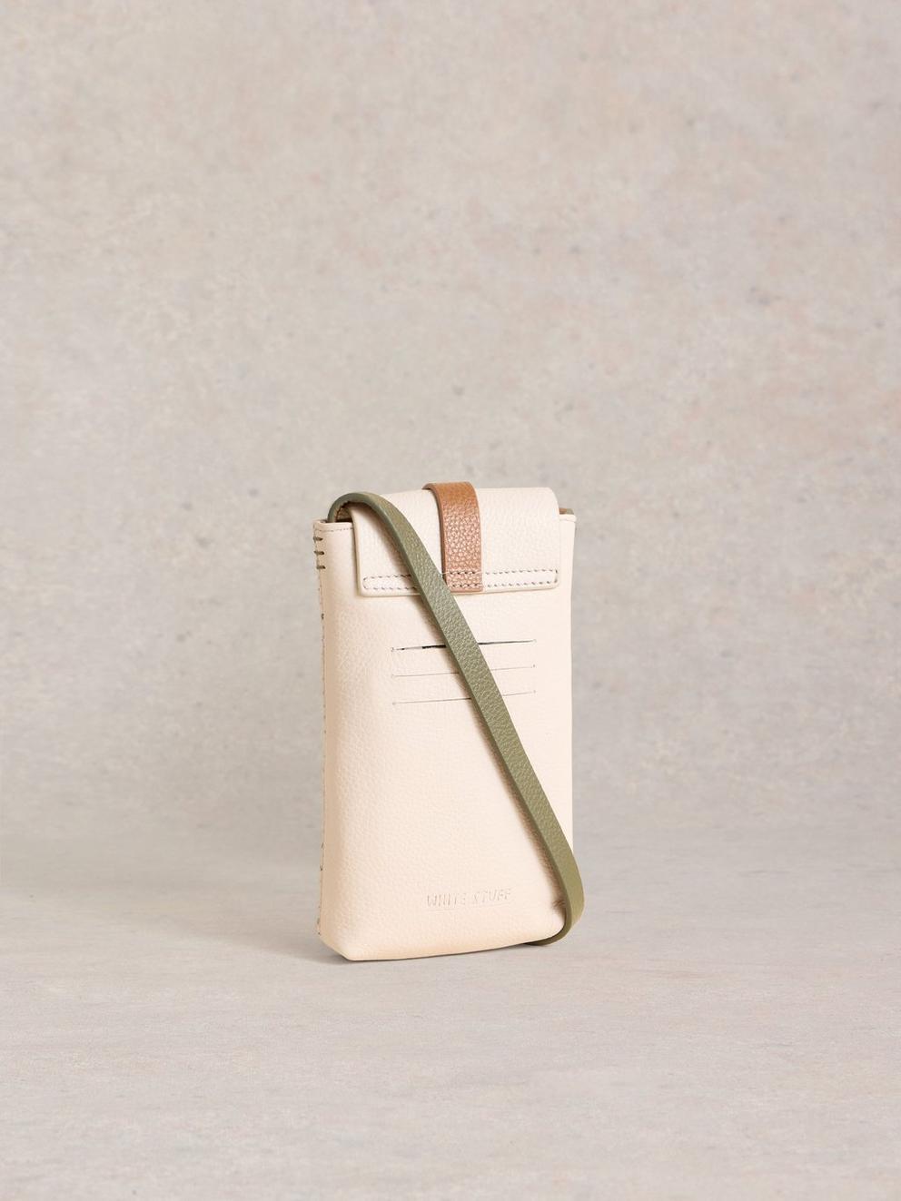 Clara Buckle Leather Phone Bag in PALE IVORY - FLAT BACK