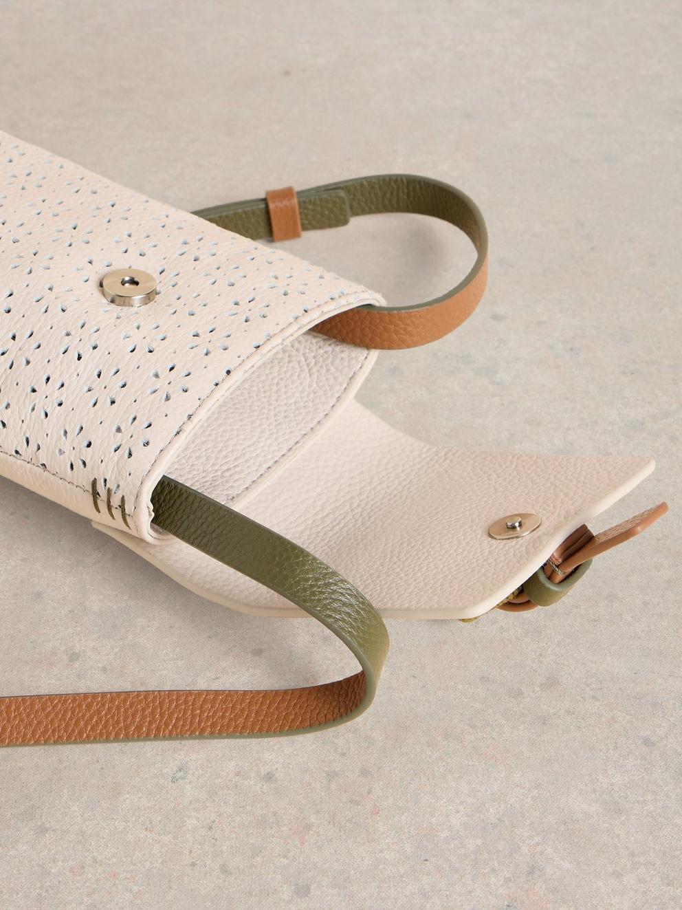 Clara Buckle Leather Phone Bag in PALE IVORY - FLAT DETAIL