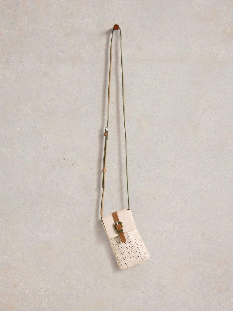 Clara Buckle Leather Phone Bag in PALE IVORY - FLAT FRONT