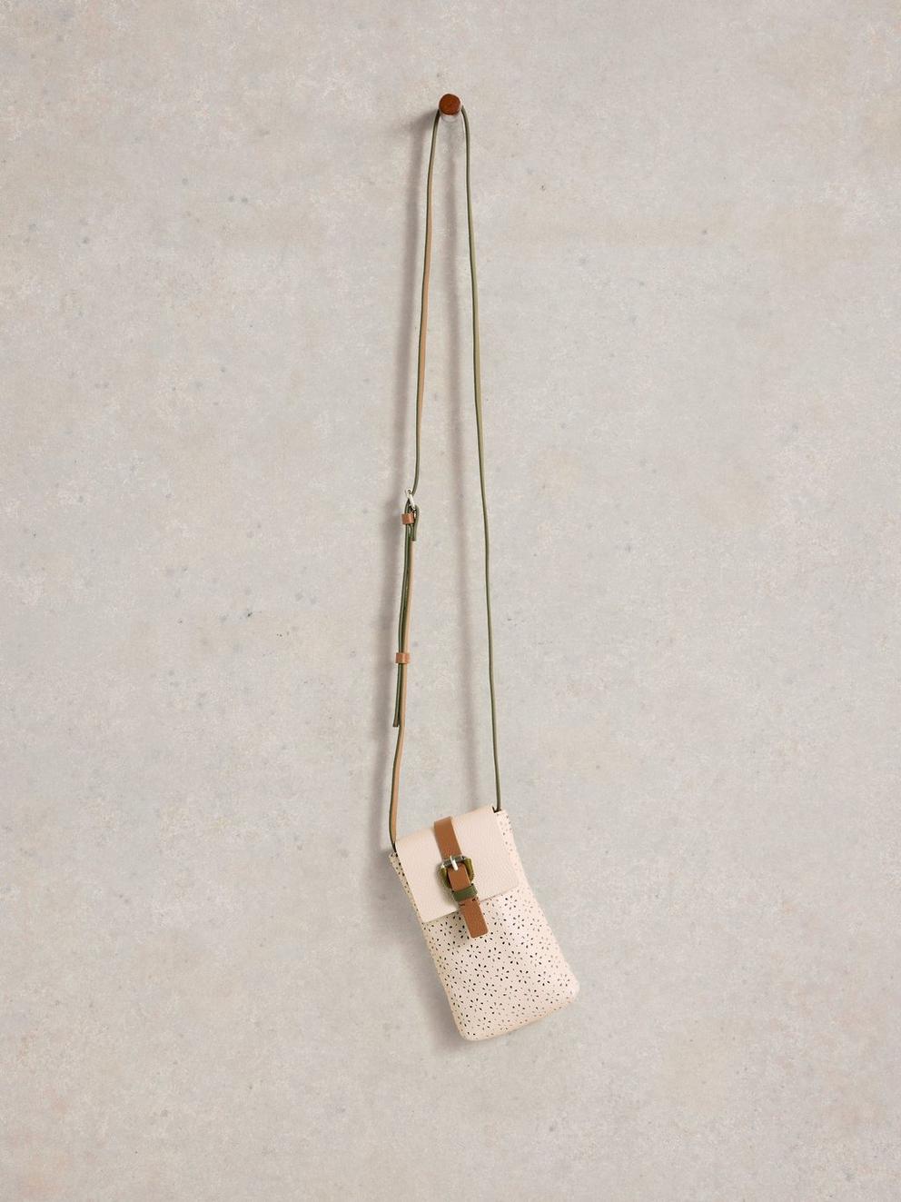 Clara Buckle Leather Phone Bag in PALE IVORY - FLAT FRONT