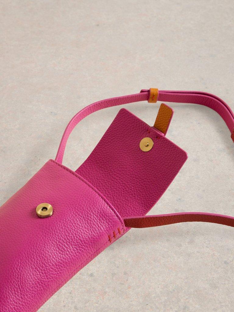 Clara Buckle Leather Phone Bag in PINK MLT - FLAT DETAIL