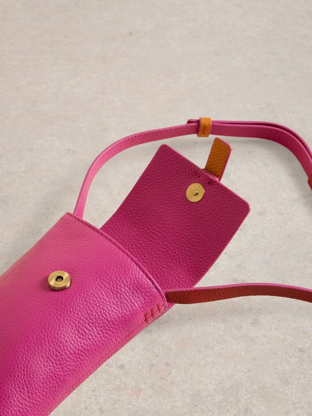 Clara Buckle Leather Phone Bag in PINK MLT - FLAT DETAIL