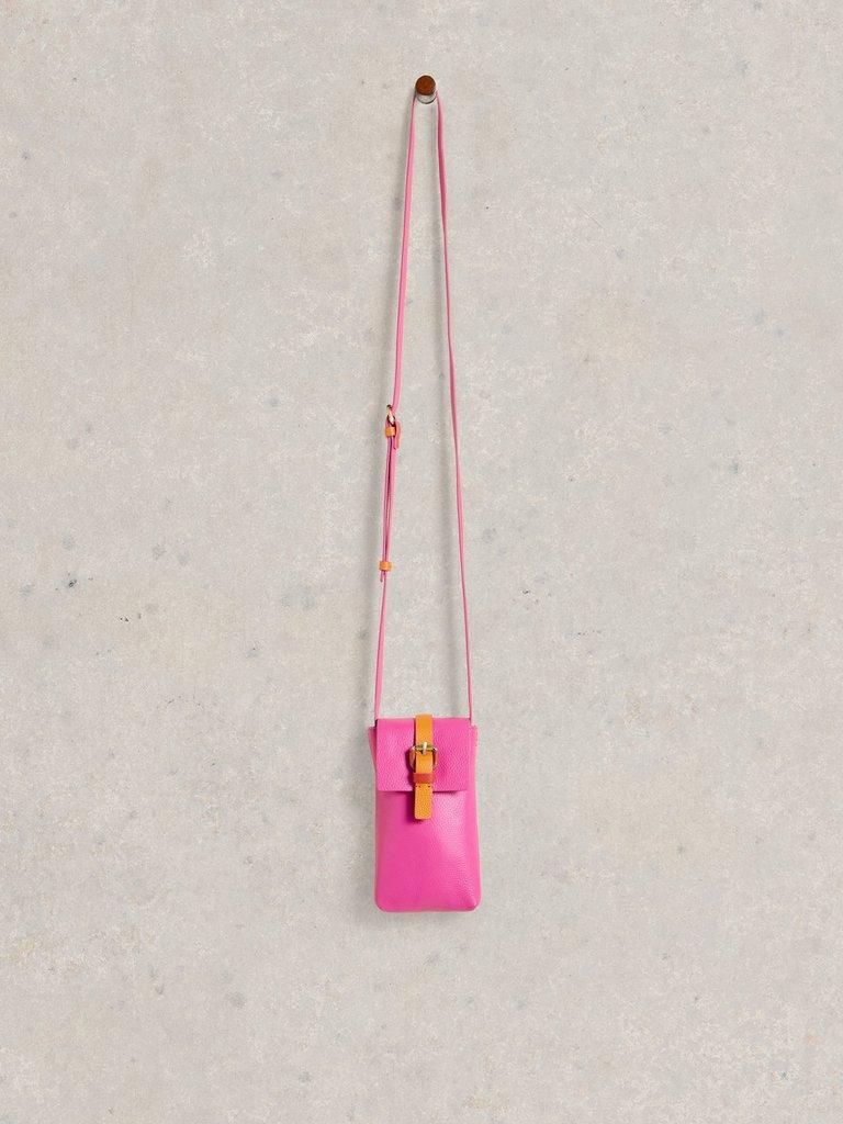 Clara Buckle Leather Phone Bag in PINK MLT - FLAT FRONT