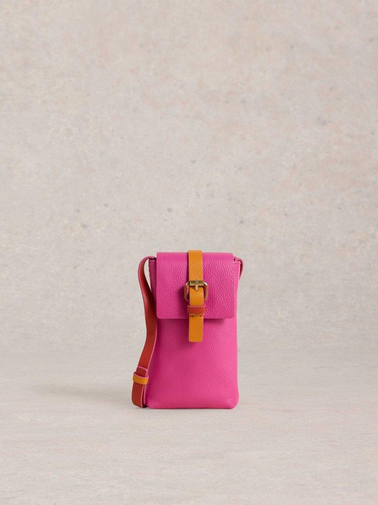 Clara Buckle Leather Phone Bag in PINK MLT - LIFESTYLE