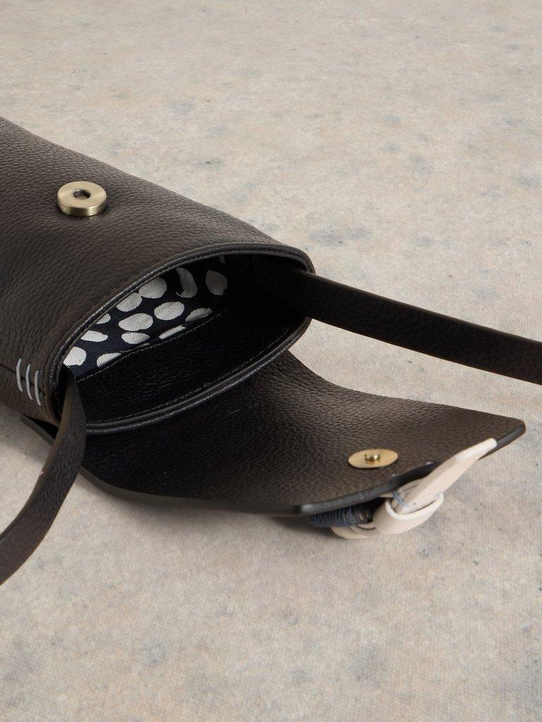 Clara Buckle Leather Phone Bag in PURE BLK - FLAT DETAIL