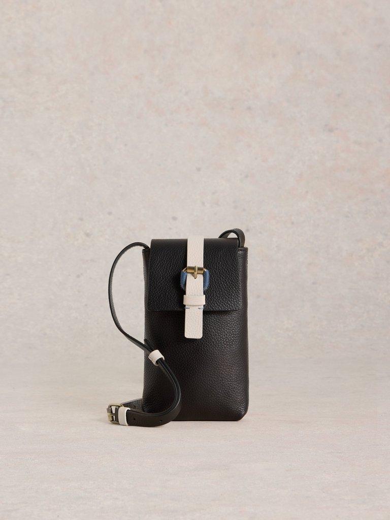 Clara Buckle Leather Phone Bag in PURE BLK - LIFESTYLE