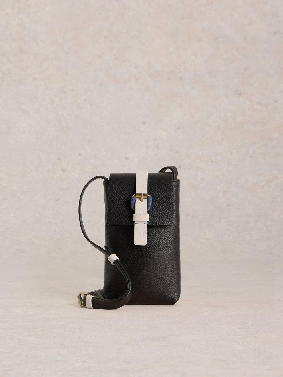 Clara Buckle Leather Phone Bag in PURE BLK - LIFESTYLE