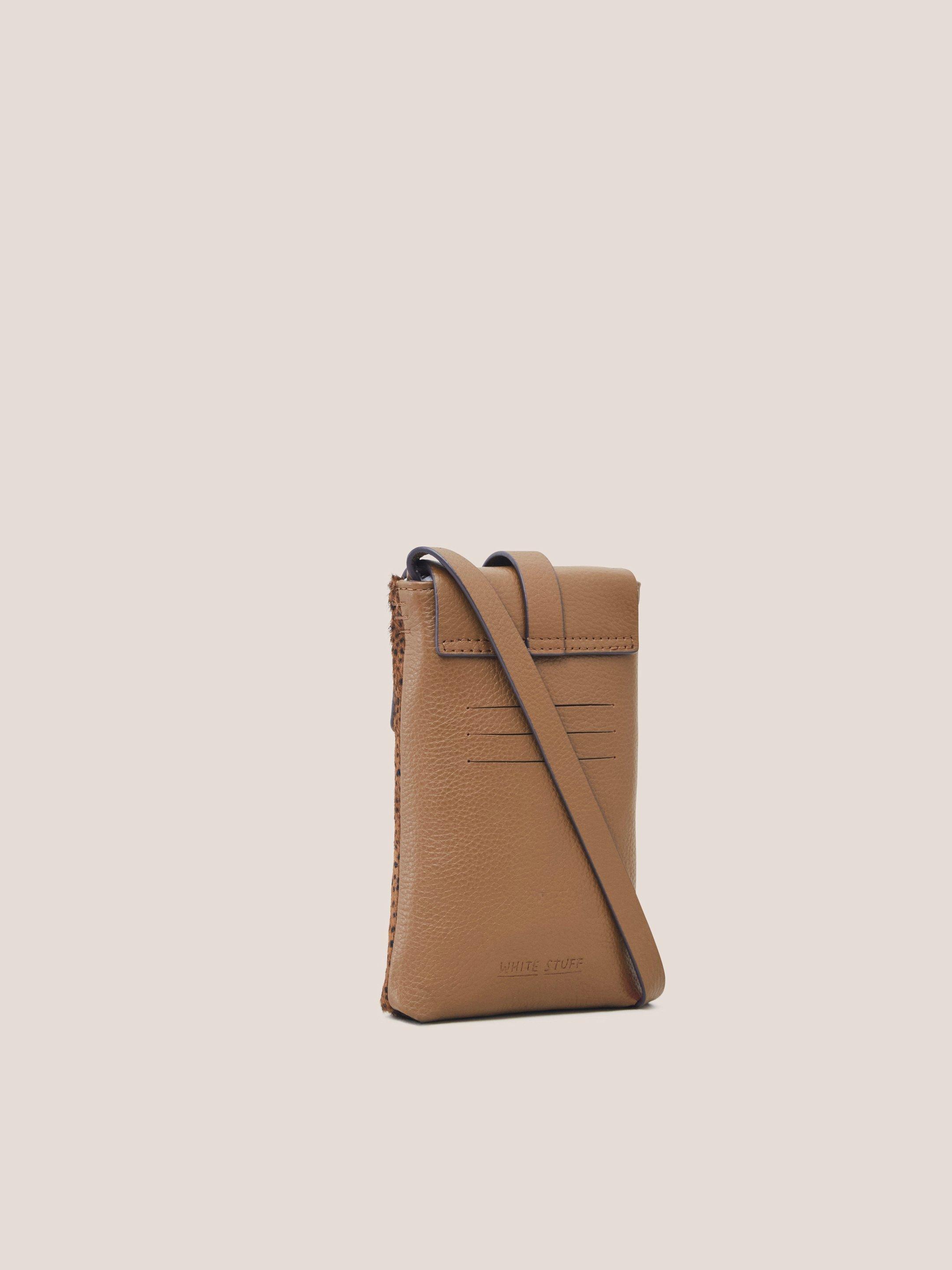 Clara Buckle Leather Phone Bag in TAN PR - FLAT BACK