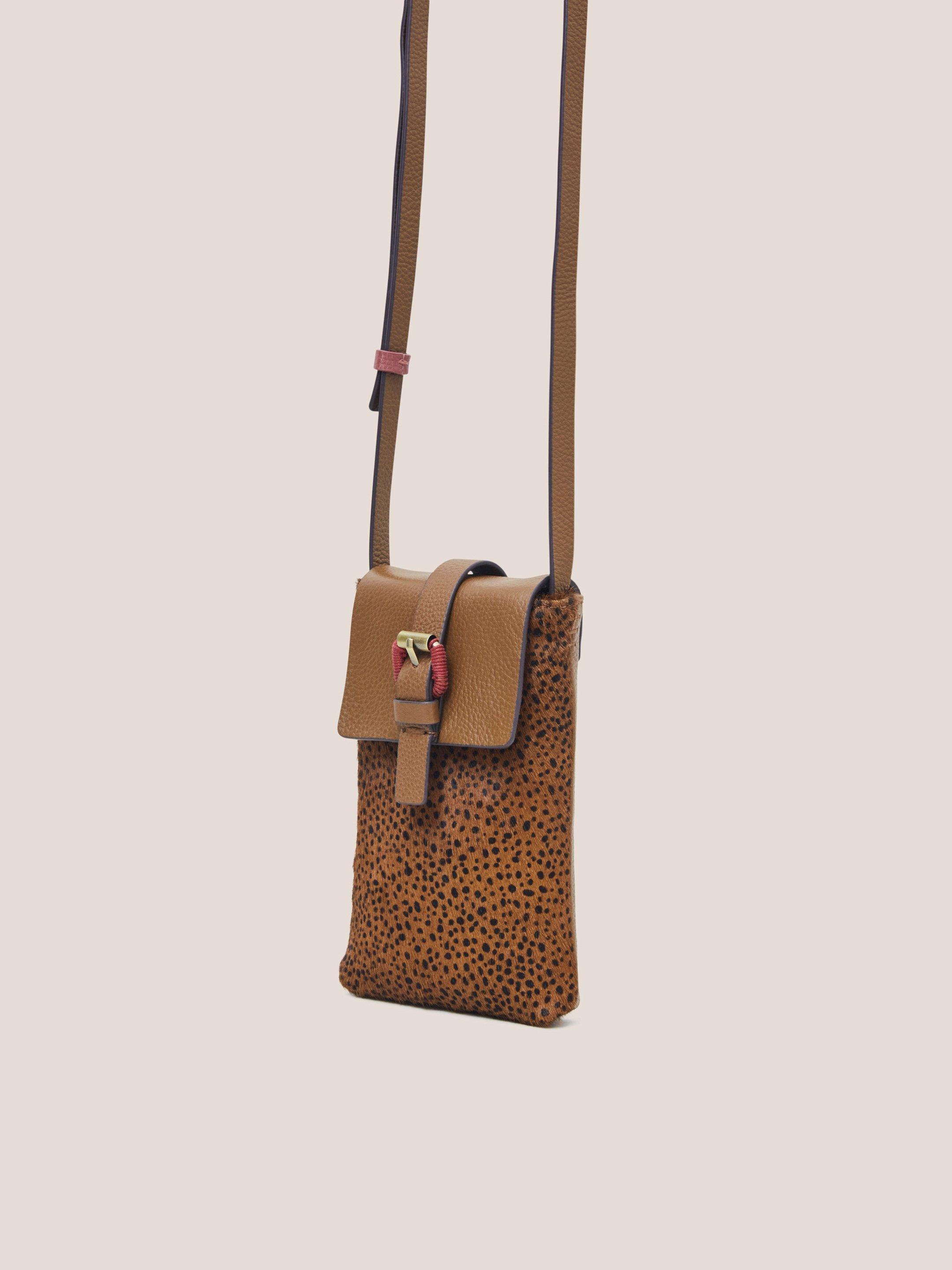 Clara Buckle Leather Phone Bag in TAN PR - FLAT DETAIL