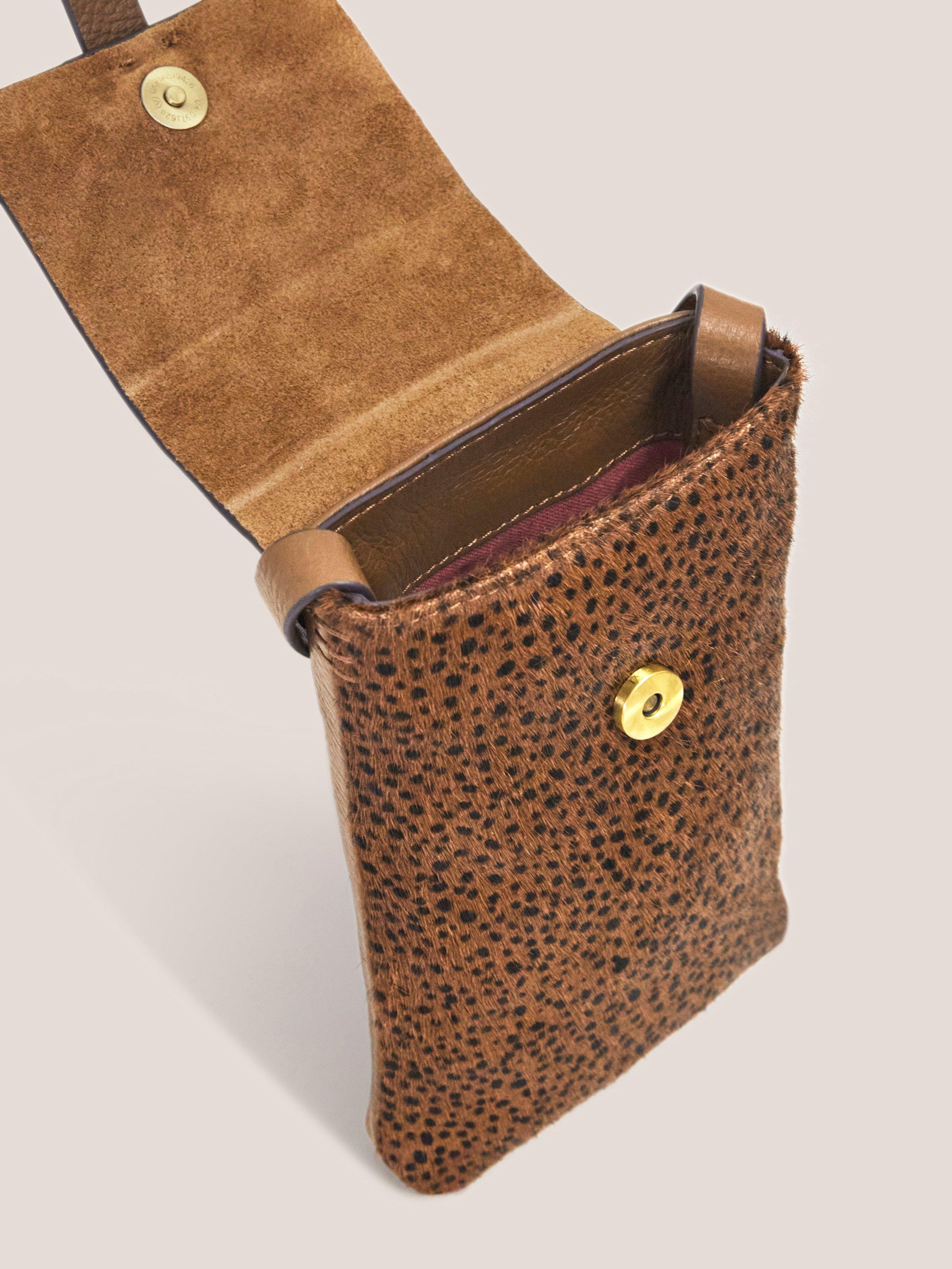 Clara Buckle Leather Phone Bag in TAN PR - FLAT FRONT